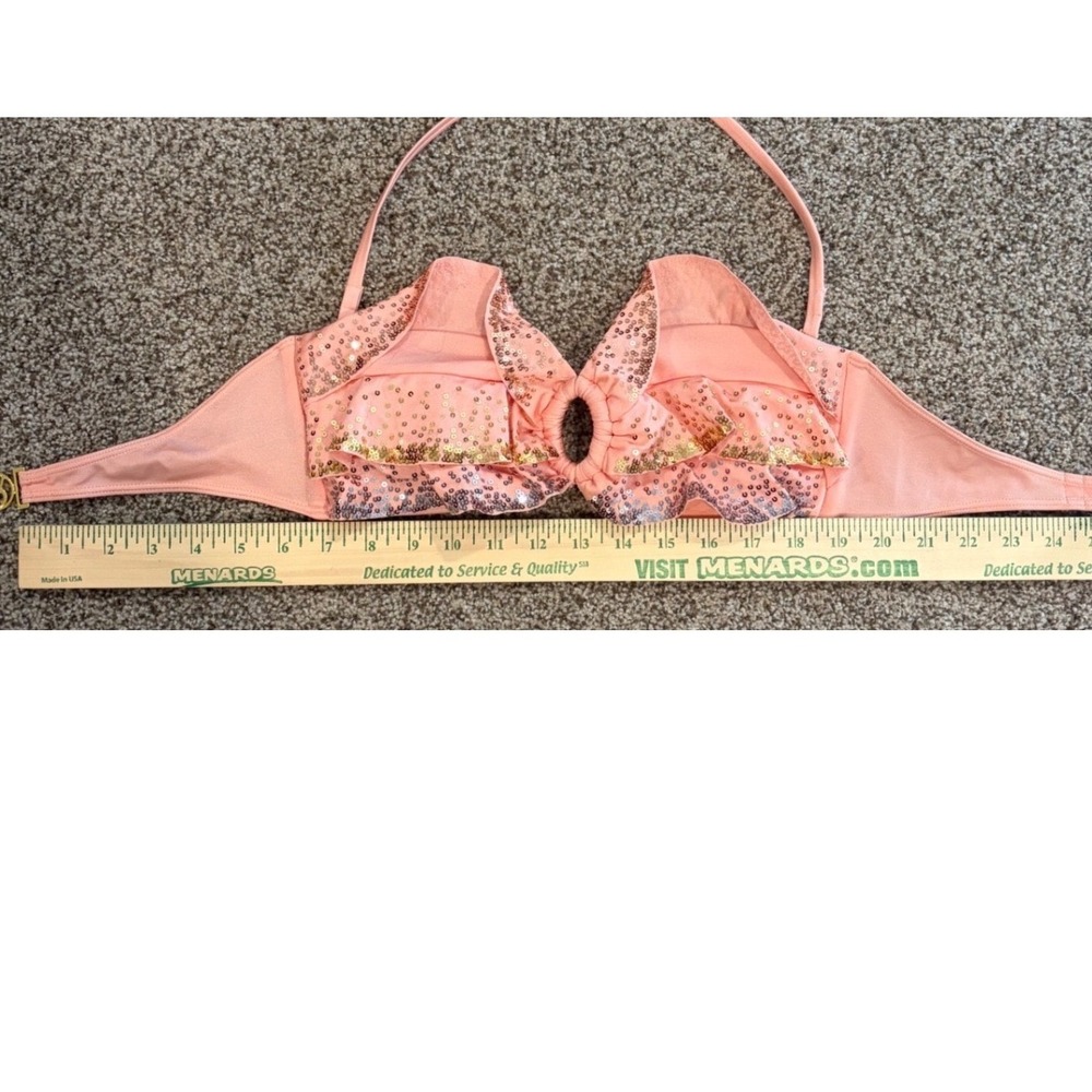 Victoria's Secret Sequin Ruffle Bandeau Bikini Set Pink Peach Medium NWT - Picture 6 of 8